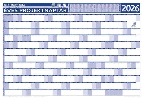 Éves projektnaptár 2026 140x100 cm, fémléces, ajándék kék színű filctollal
