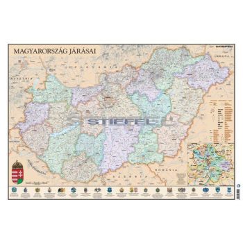   Magyarország közigazgatása térkép könyöklő antik színezéssel