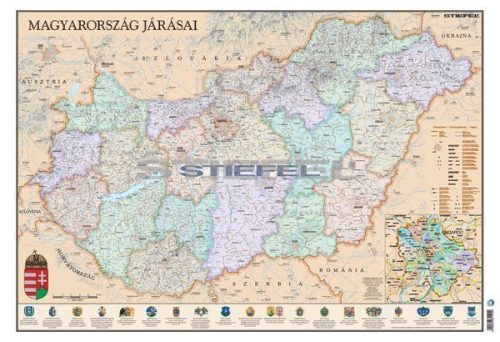 Magyarország közigazgatása térkép könyöklő antik színezéssel