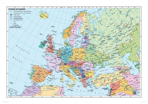 Európa országai, keretezett angol nyelvű térkép (2025)