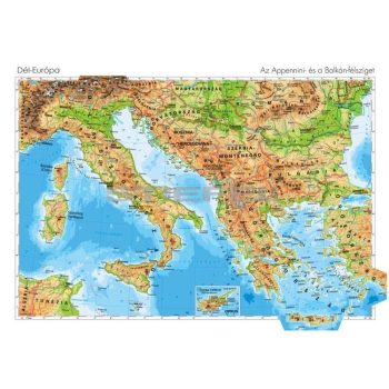 Dél-Európa domborzata kétoldalas poszter