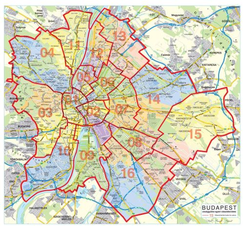 Budapest országgyűlési választókerületei (2025) keretezett térkép, 100x95