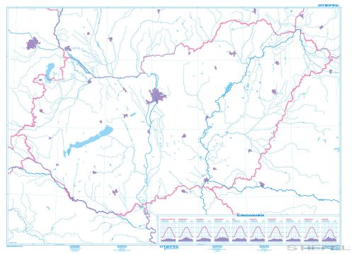 Magyarország körvonalas iskolai földrajzi falitérképe, klíma diagramokkal.