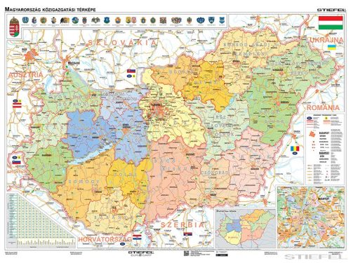 Magyarország közigazgatása (2017) iskolai földrajzi DUO falitérkép, hátoldalon közigazgatási vaktérképpel