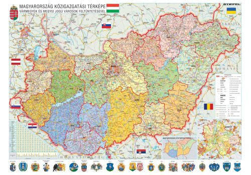 Magyarország közigazgatása címerekkel fémléces falitérkép 2023