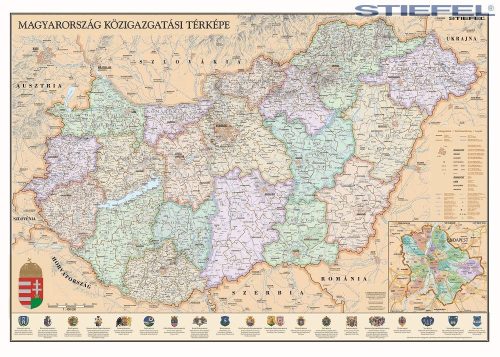 Magyarország közigazgatása antik stílusú faléces térkép