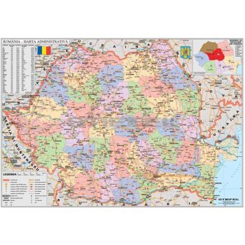   Románia közigazgatási fémléces térkép (román nyelvű)