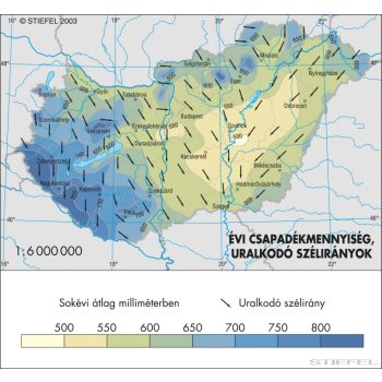 Évi csapadékmennyiség, uralkodó szélirányok