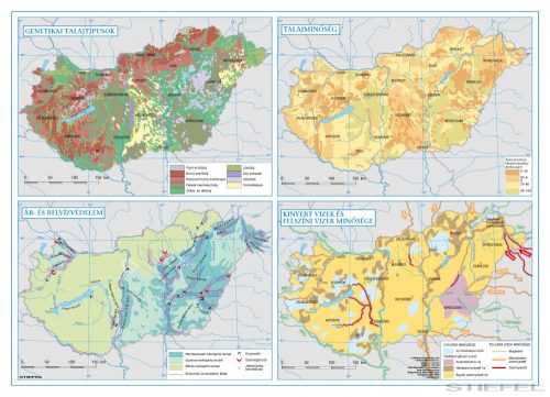 Magyarország tematikus térképek - genetikai talajtípusok, talajminőség, ár- és belvízvédelem, kinyert vizek és felszíni vizek minősége