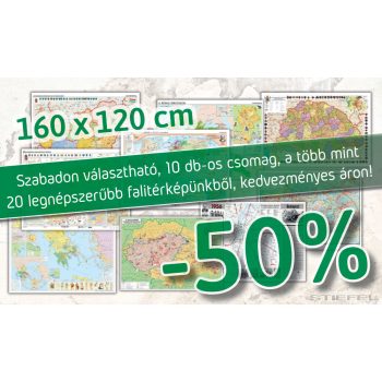   Szabadon választható 10 db-os akciós csomag, a több mint 20 legnépszerűbb iskolai falitérképünkből. (DUO, 160 x 120 cm / db)