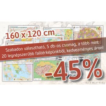   Szabadon választható 5 db-os akciós csomag, a több mint 20 legnépszerűbb iskolai falitérképünkből. (DUO, 160 x 120 cm / db)