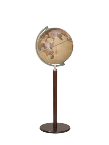 Földgömb VASCO DE GAMA antik sárgabarack angol nyelvű álló, barna fatalpas fém meridiánnal Ø 40  cm